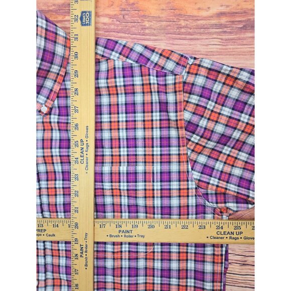 Cinch Mens Plaid Short Sleeve Button-Down Shirt Medium Orange Purple - Picture 7 of 7